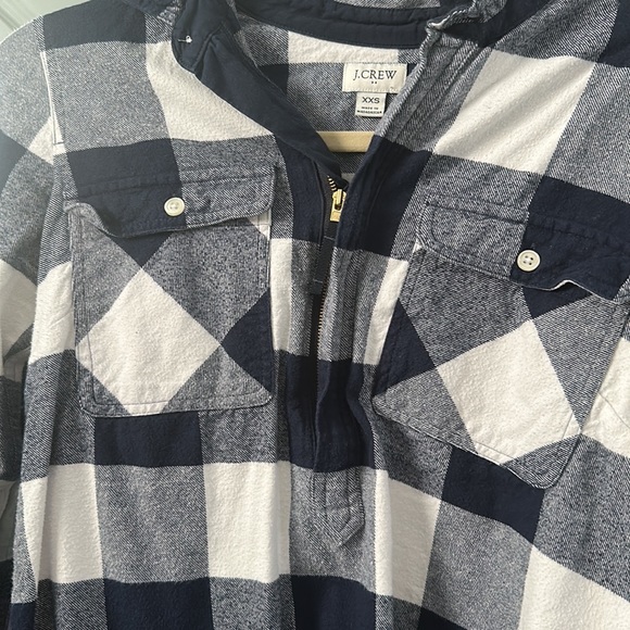 J. Crew Factory white and navy half zip flannel XXS - Picture 3 of 3